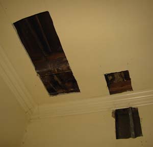 Holes in wall and ceiling