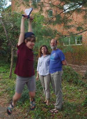 We set up the zipline in the backyard last summer.