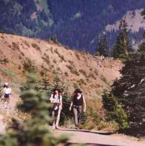 Sarah and Lindsay hiking in the Olympics.