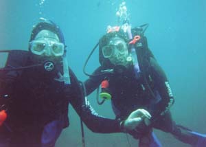 David and Sarah diving off the Poor Knights Islands.