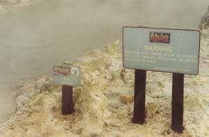 I liked this sign against throwing rocks into the boiling thermal pools.