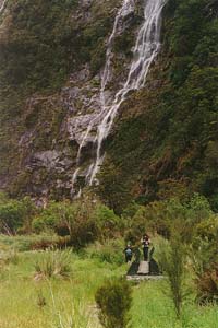 Sarah crossing a bridge between Glade House and Pampolona.