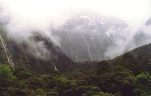 The waterfalls and mist around Quintin Lodge.