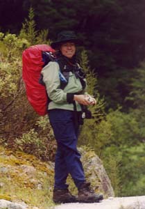 Sarah geared up for hiking on day 2.