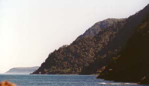 The west coast of New Zealand's south island from the mouth of Milford Sound.