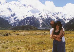 Sarah and David on the road to Mt. Cook.