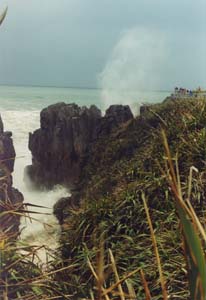 Pancake Rocks blowholes (note the people for scale).