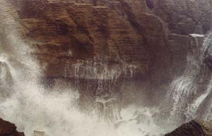 Wave clears at Pancake Rocks.