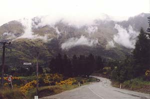 Clouds clearing on the hills around Queenstown.