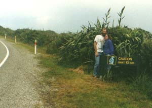 Sarah and David at the penguin crossing sign.