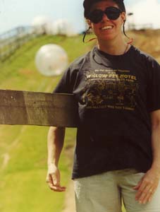 The famous Willow Pet Hotel tee shirt at the zorbing run.