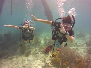 Sarah and Robert doing the underwater dab at Salt Pier