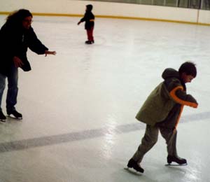 Ian and Aunt Sarah on the ice.